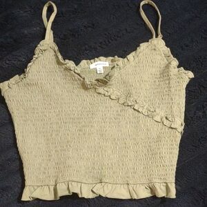 Maurices Light Green Smocked Ruffled Sleeveless Crop Top